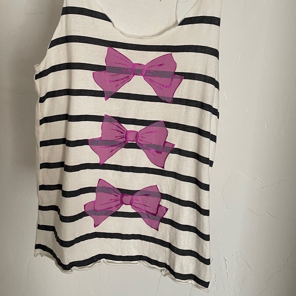 VINTAGE Y2K Forever 21 Girls TROMPE L’OEIL Bows and Stripes Print TANK TOP Large - Picture 5 of 8